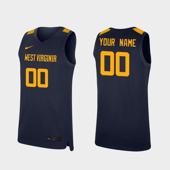 Men's Custom Name Number West Virginia Mountaineers Navy Replica College Basketball Jersey_1