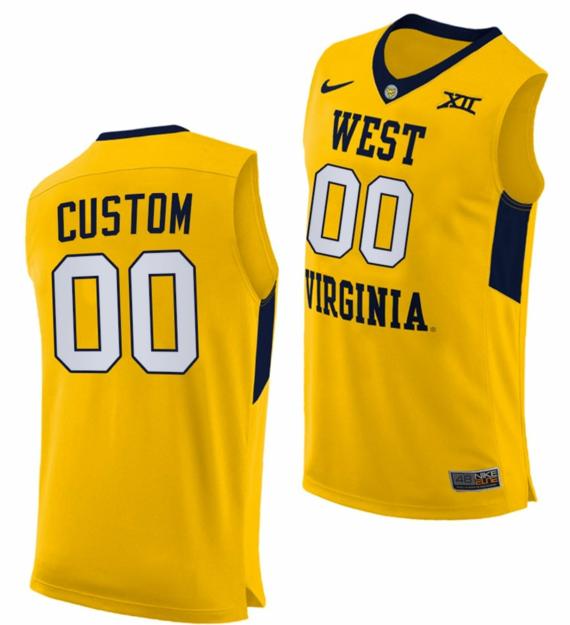 Men's Custom West Virginia Mountaineers Jersey Name and Number College Basketball Yellow_1