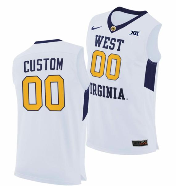 Men's Custom West Virginia Mountaineers Jersey Name and Number College Basketball Home White_1