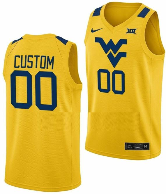 Men's Custom West Virginia Mountaineers Jersey Name and Number College Basketball Gold_1