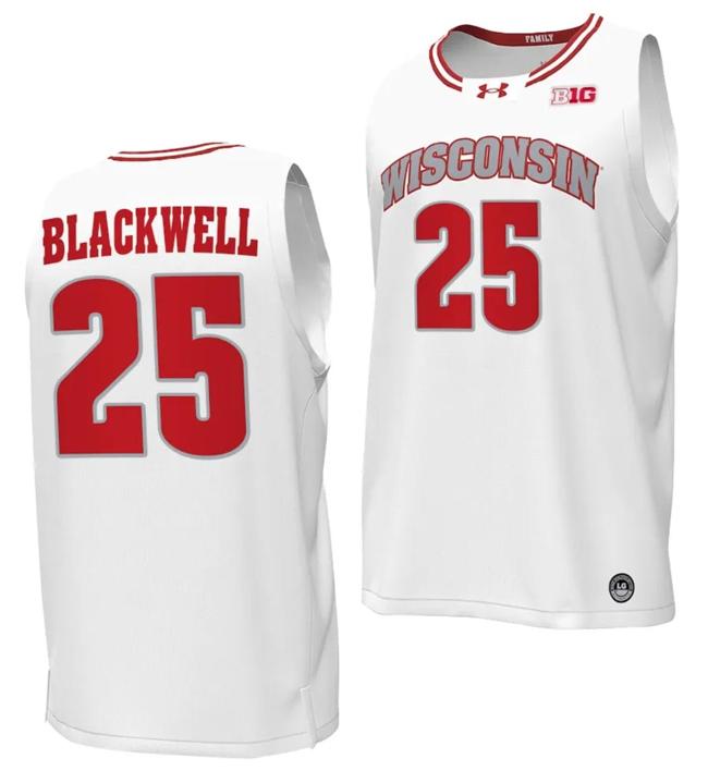 Men's John Blackwell Jersey #25 Wisconsin Badgers By the Players Basketball 2023-24 White