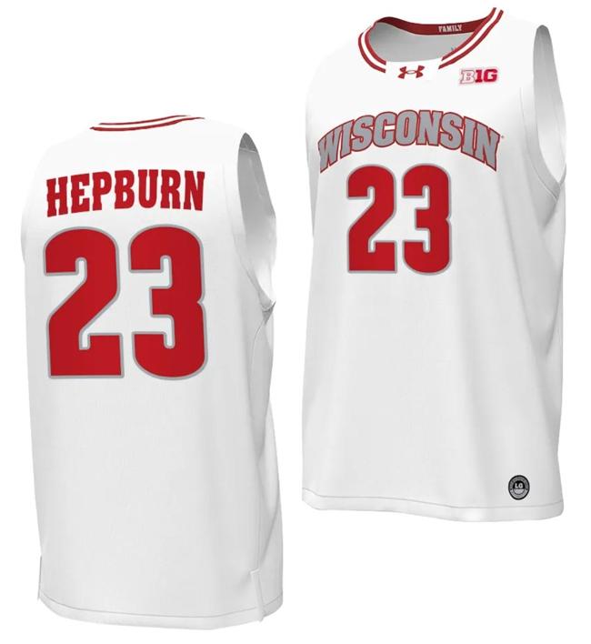 Men's Chucky Hepburn Jersey #23 Wisconsin Badgers By the Players Basketball 2023-24 White