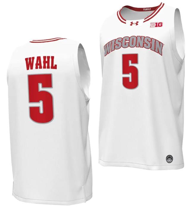 Men's Tyler Wahl Jersey #5 Wisconsin Badgers By the Players Basketball 2023-24 White