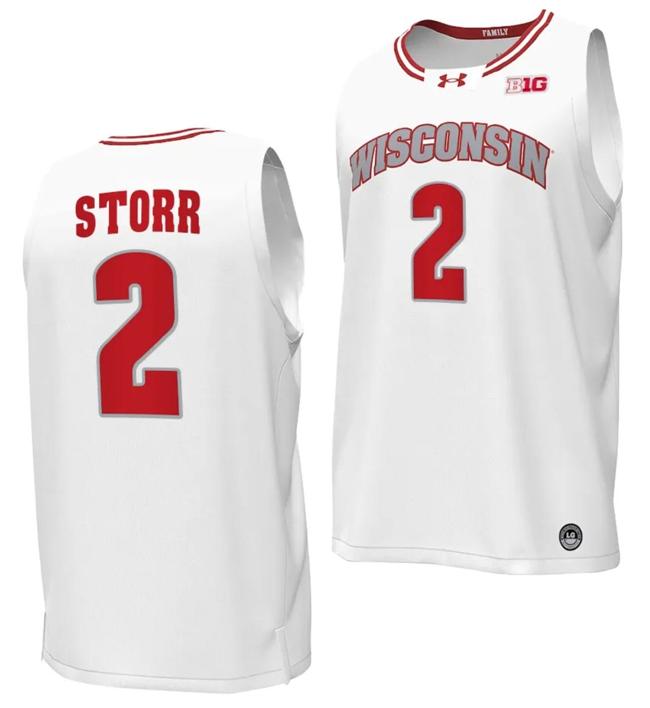 Men's AJ Storr Jersey #2 Wisconsin Badgers By the Players Basketball 2023-24 White