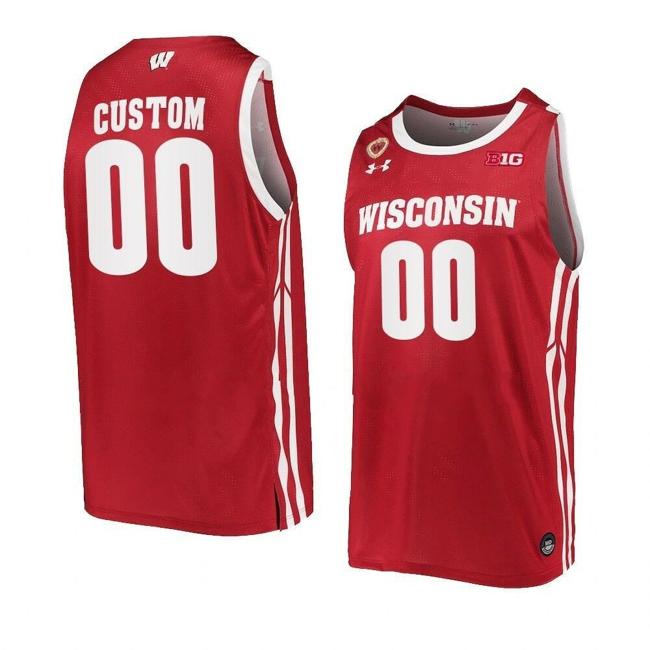 Men's Custom Wisconsin Badgers Jersey Basketball College Name and Number Away Red