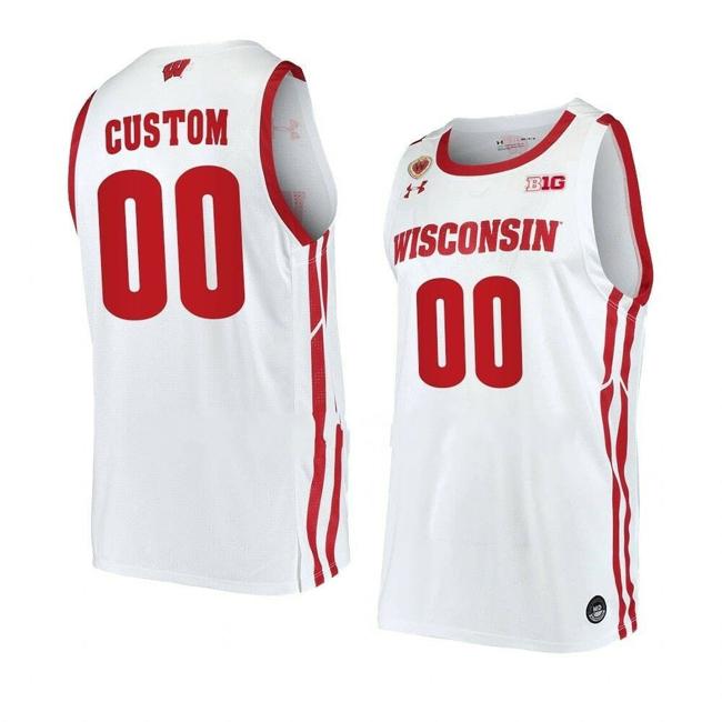 Men's Custom Wisconsin Badgers Jersey Basketball College Name and Number White