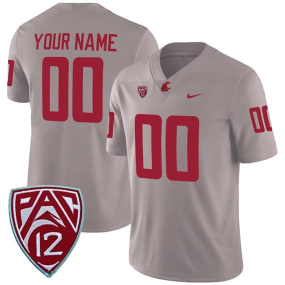 Men's Custom Washington State Cougars Jersey Name and Number College Football Grey Alternate Game All Stitched