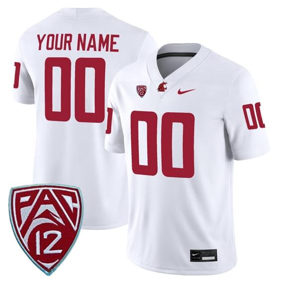 Men's Custom Washington State Cougars Jersey Name and Number College Football White Away Game All Stitched