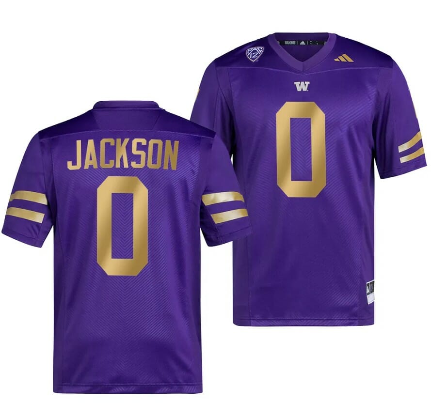 Men's Washington Huskies Giles Jackson Jersey #0 College Football Premier Purple