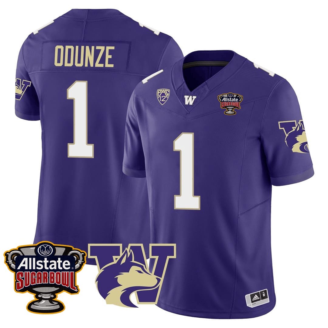 Men's Rome Odunze Jersey #1 Washington Huskies Sugar Bowl Patch Football Stitched