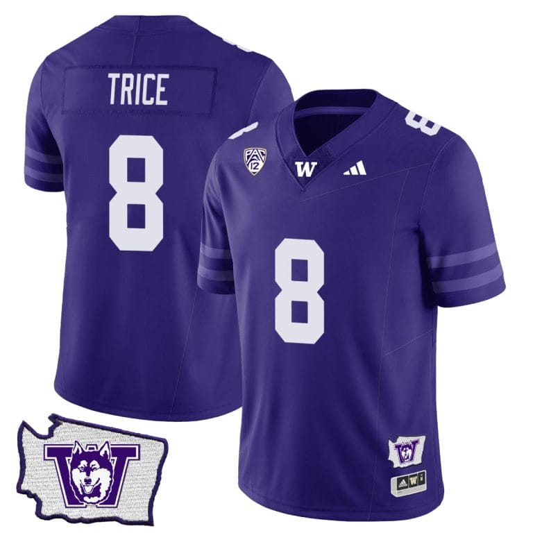 Men's Bralen Trice Jersey #8 Washington Huskies Washington Map Patch Football Purple