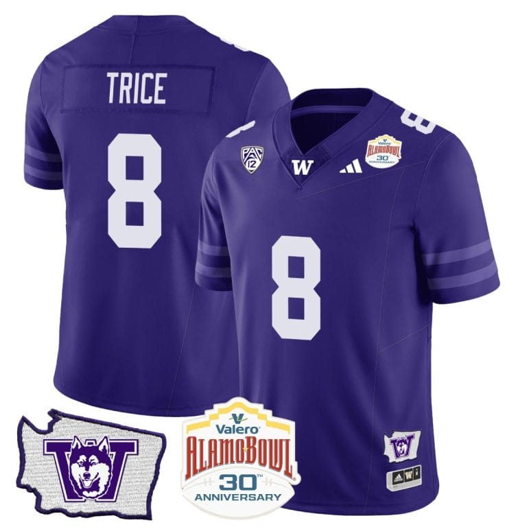 Men's Bralen Trice Jersey #8 Washington Huskies Alamo Bowl Patch Football Purple