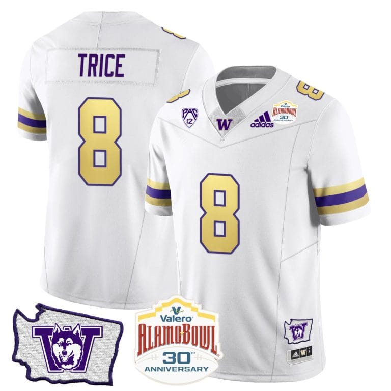 Men's Bralen Trice Jersey #8 Washington Huskies Alamo Bowl Patch Football Husky Royalty