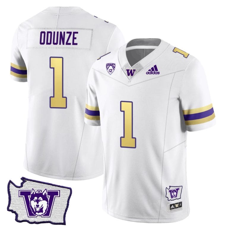 Men's Rome Odunze Jersey #1 Washington Huskies Washington Map Patch Football Husky Royalty