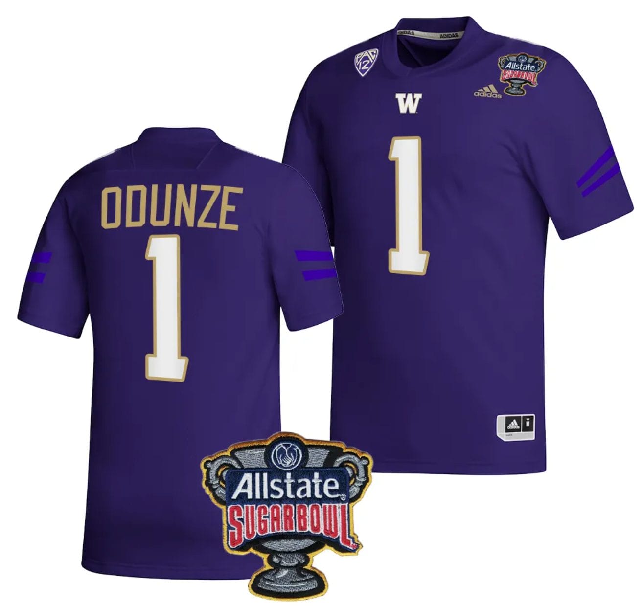 Men's Rome Odunze Jersey #1 Washington Huskies Allstate Sugar Bowl Patch 2024 College Football Purple