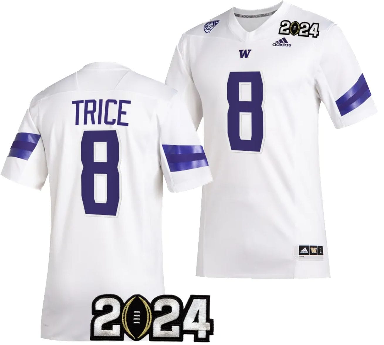 Men's Bralen Trice Jersey #8 Washington Huskies 2024 College Football Playoff National Championship White