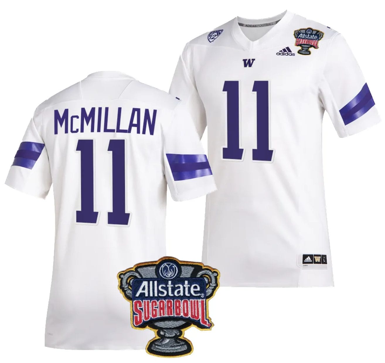 Men's Jalen McMillan Jersey #11 Washington Huskies Allstate Sugar Bowl Patch 2024 College Football White