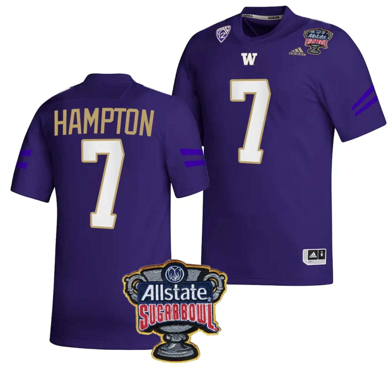 Men's Dominique Hampton Jersey #7 Washington Huskies Allstate Sugar Bowl Patch 2024 College Football Purple