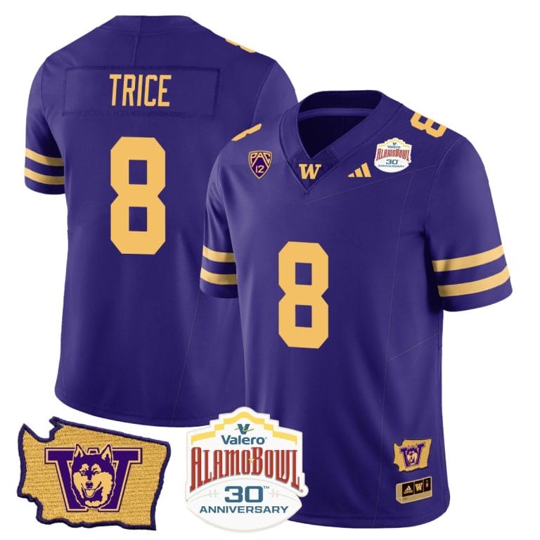 Men's Bralen Trice Jersey #8 Washington Huskies Alamo Bowl Patch Football Purple Gold