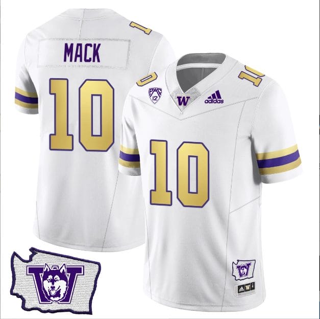 Men's Austin Mack Jersey #10 Washington Huskies Washington Map Patch Football Husky Royalty