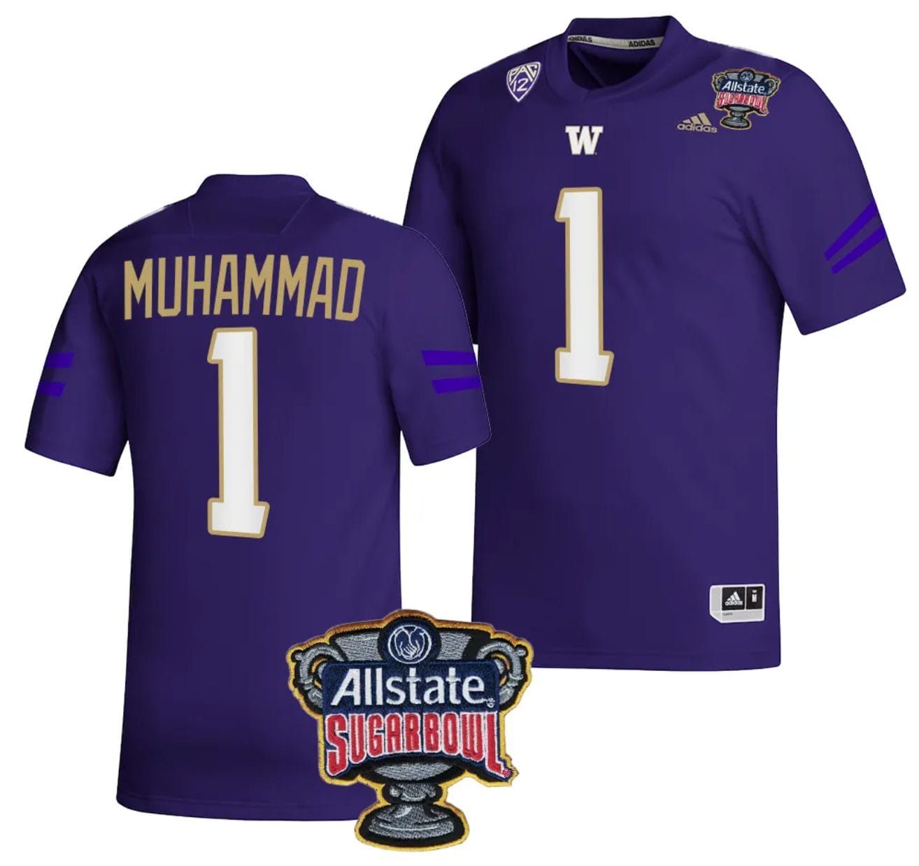 Men's Jabbar Muhammad Jersey #1 Washington Huskies Allstate Sugar Bowl Patch 2024 College Football Purple