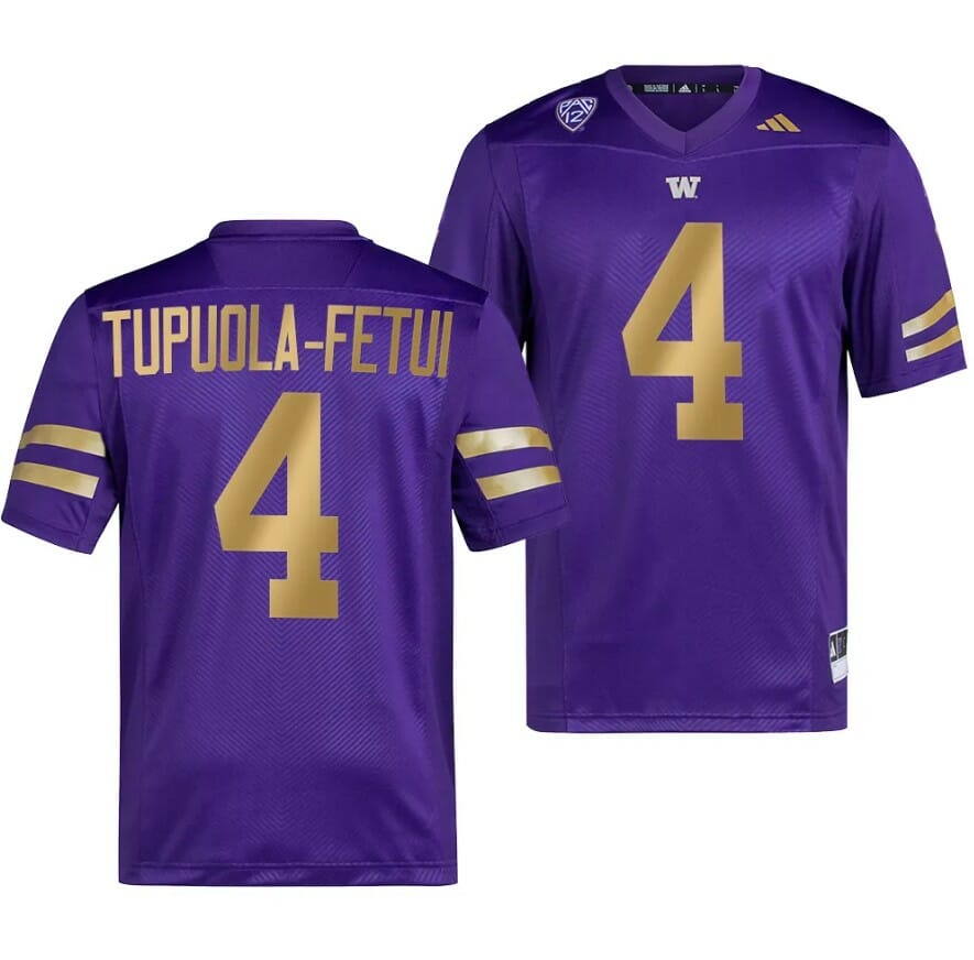 Men's Washington Huskies Zion Tupuola Fetui Jersey #4 College Football Premier Purple