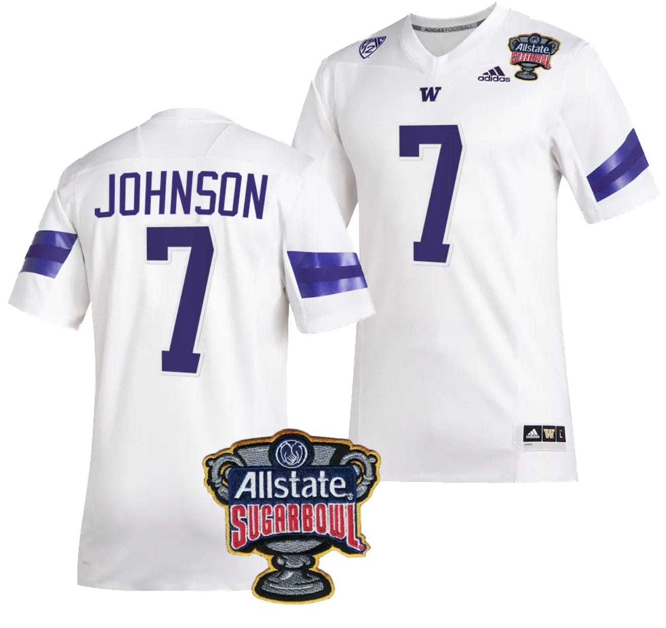 Men's Dillon Johnson Jersey #7 Washington Huskies Allstate Sugar Bowl Patch 2024 College Football White