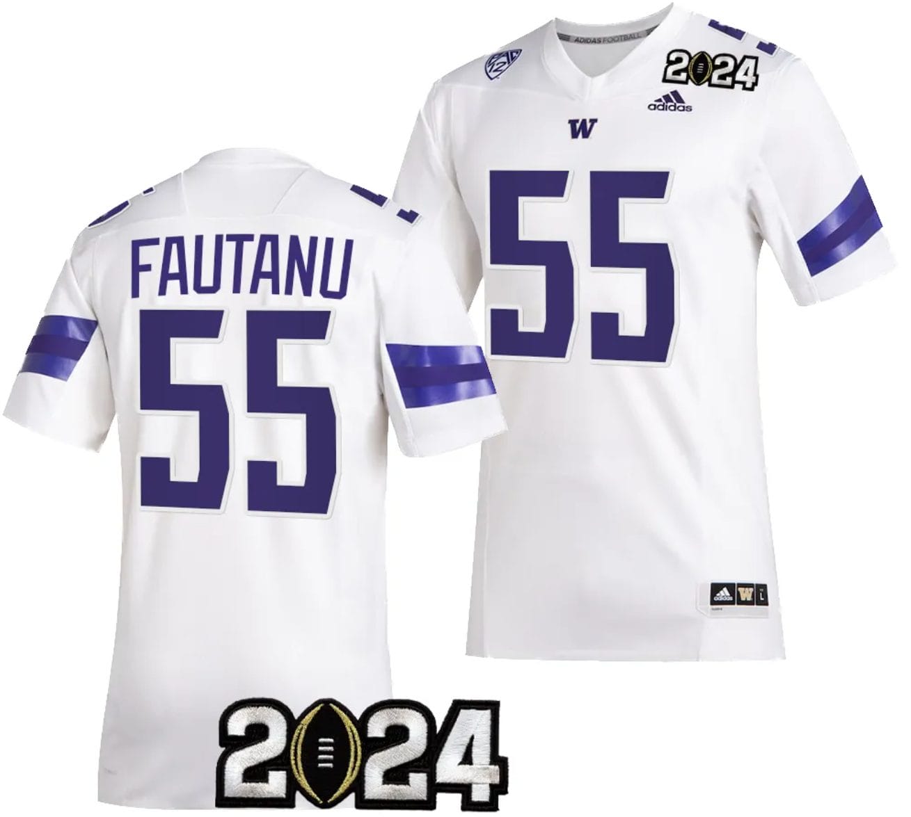 Men's Troy Fautanu Jersey #55 Washington Huskies 2024 College Football Playoff National Championship White