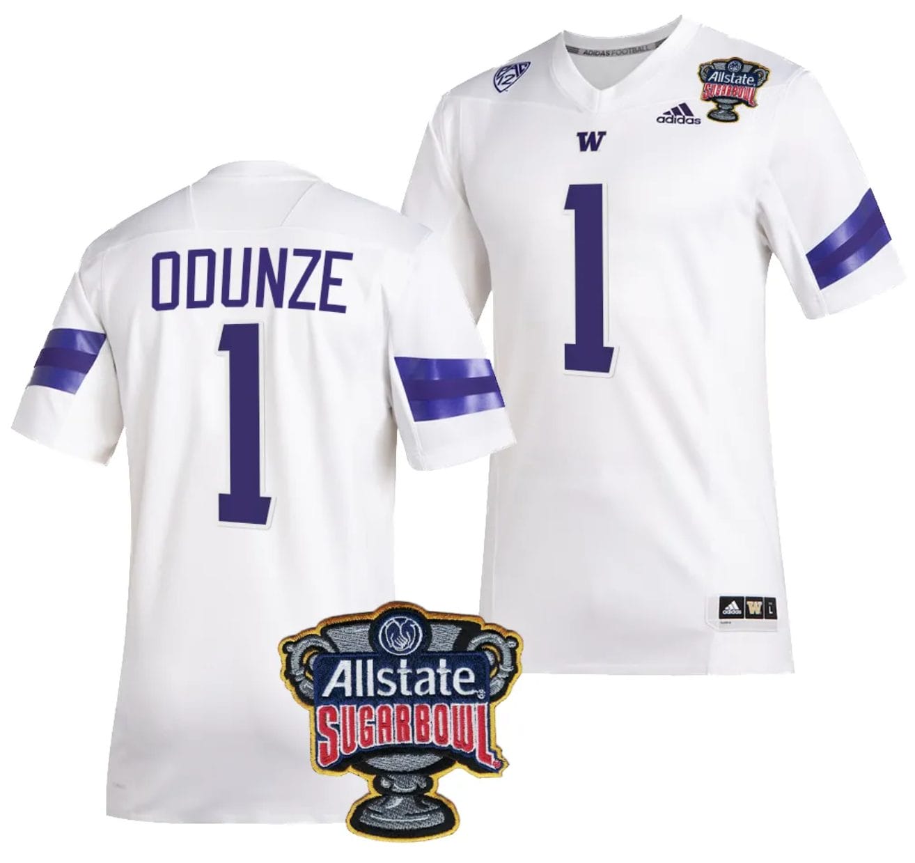 Men's Rome Odunze Jersey #1 Washington Huskies Allstate Sugar Bowl Patch 2024 College Football White