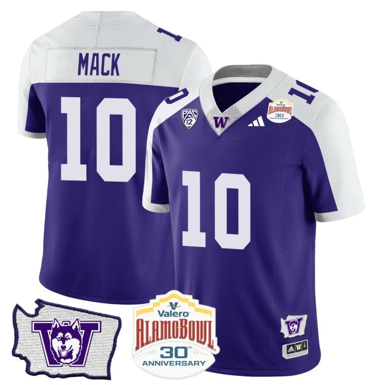 Men's Austin MackJersey #10 Washington Huskies Alamo Bowl Patch Alternate Football Stitched