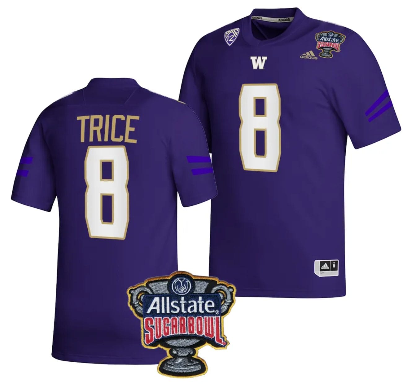 Men's Bralen Trice Jersey #8 Washington Huskies Allstate Sugar Bowl Patch 2024 College Football Purple