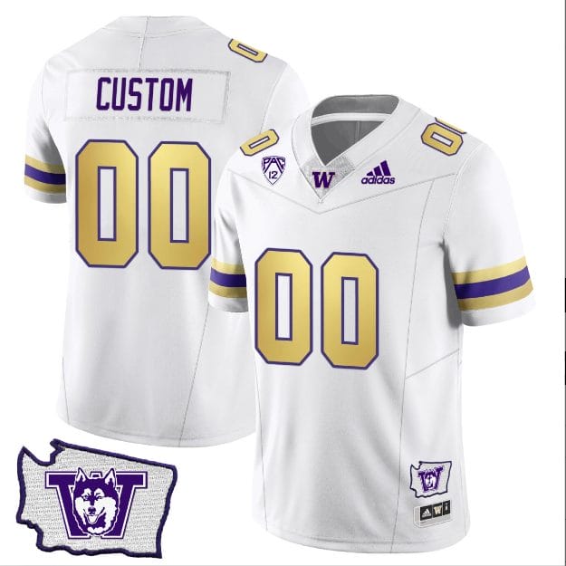 Men's Custom Washington Huskies Jersey Name and Number Washington Map Patch Football Husky Royalty