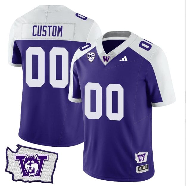 Men's Custom Washington Huskies Jersey Name and Number Washington Map Patch Football Alternate