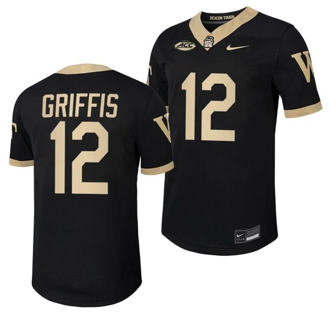 Men's Wake Forest Demon Deacons Mitch Griffis Jersey Home College Football Replica Black #12