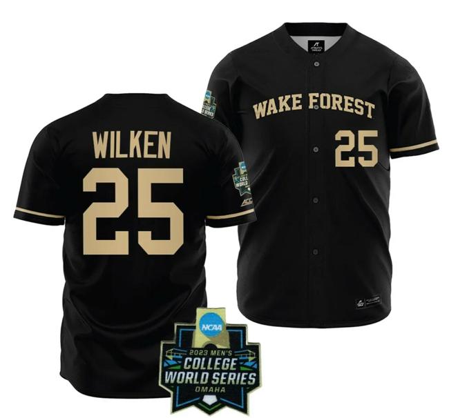 Men's Wake Forest Demon Deacons Baseball Brock Wilken Jersey NCAA 2023 College World Series Black #25