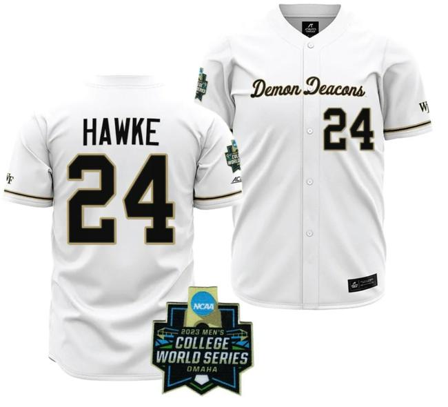 Men's Wake Forest Demon Deacons Tommy Hawke Jersey NCAA 2023 College World Series White #24 Baseball