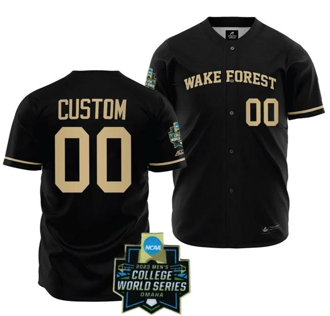 Men's Custom Wake Forest Demon Deacons Jersey Name and Number Baseball NCAA 2023 College World Series Black #00