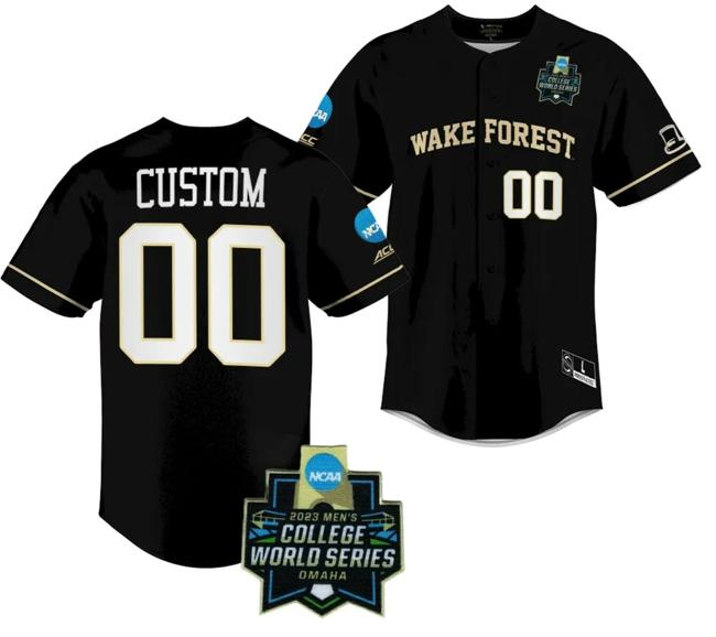 Men's 2023 College World Series Custom Wake Forest Demon Deacons Jersey Name and Number NCAA Baseball Black #00