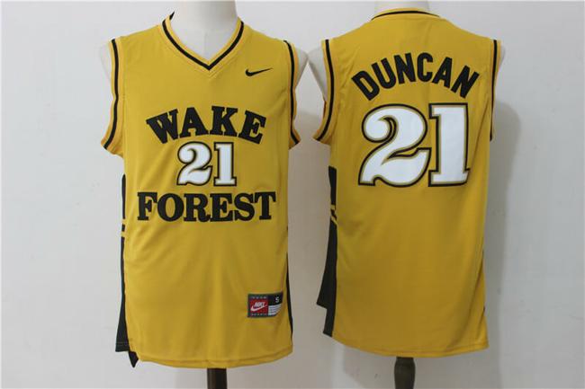 Men's Wake Forest Demon Deacons #21 Tim Duncan NCAA Basketball Jersey Yellow