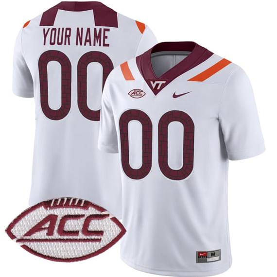 Men's Custom Virginia Tech Hokies Jersey Name and Number College Football White Away Game All Stitched