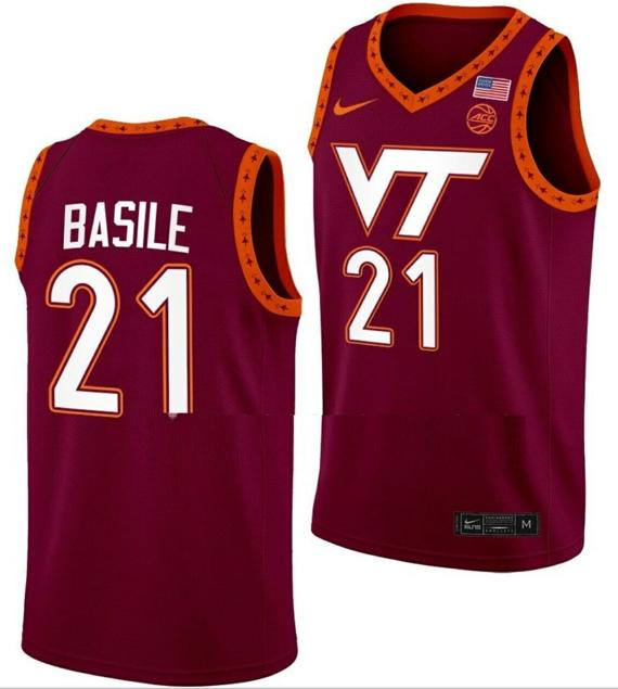 Men's Grant Basile Jersey Virginia Tech Hokies College Basketball Swingman Maroon #21