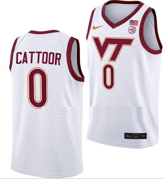 Men's Hunter Cattoor Jersey Virginia Tech Hokies College Basketball Swingman White #0