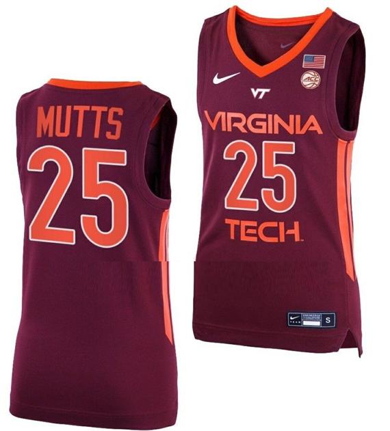 Men's Justyn Mutts Jersey Virginia Tech Hokies College Basketball Away Maroon #25