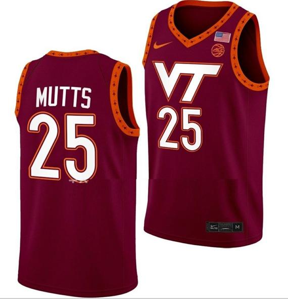 Men's Justyn Mutts Jersey Virginia Tech Hokies College Basketball Swingman Maroon #25