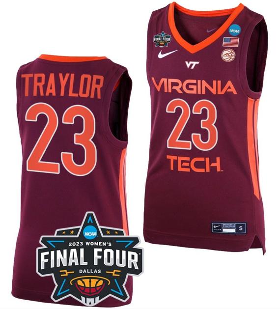 Men's Kayana Traylor Jersey Virginia Tech Hokies College Basketball 2023 NCAA Final Four Maroon #23