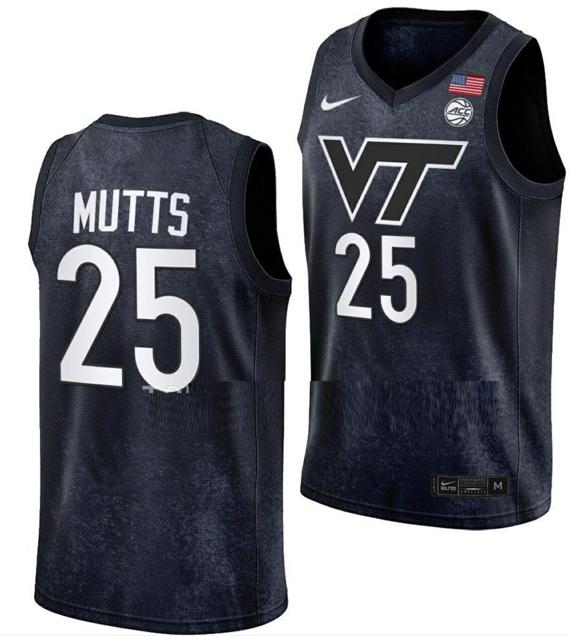 Men's Justyn Mutts Jersey Virginia Tech Hokies College Basketball Swingman Black #25