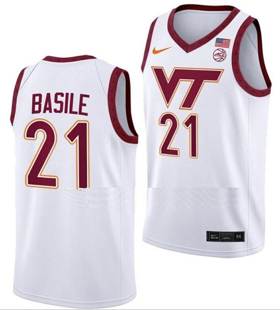 Men's Grant Basile Jersey Virginia Tech Hokies College Basketball Swingman White #21