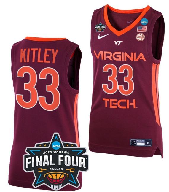 Men's Elizabeth Kitley Jersey Virginia Tech Hokies College Basketball 2023 NCAA Final Four Maroon #33