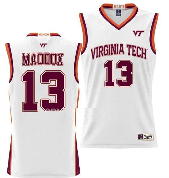 Men's Dairus Maddox Jersey Virginia Tech Hokies College Basketball NIL Pick-A-Player White #13