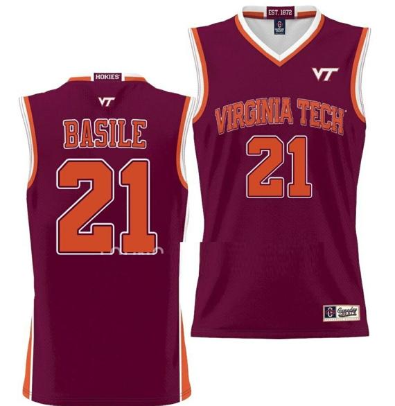 Men's Grant Basile Jersey Virginia Tech Hokies College Basketball NIL Pick-A-Player Maroon #21